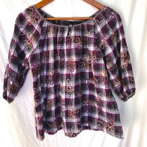 Flannel Embroidered Flower Top